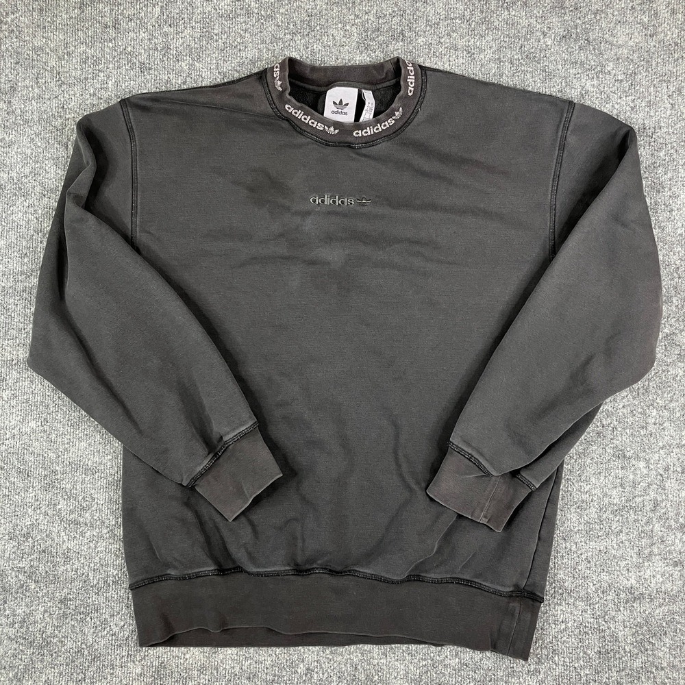 Adidas Sweater Mens Size L Black Originals Crewneck Logo Collar Casual